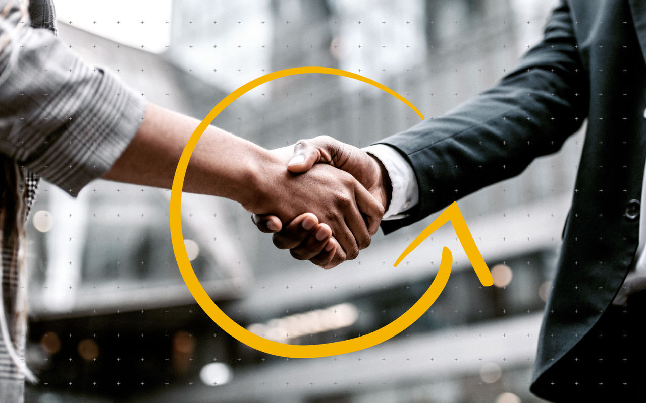 Kyocera partners shaking hands to symbolize successful partnership.