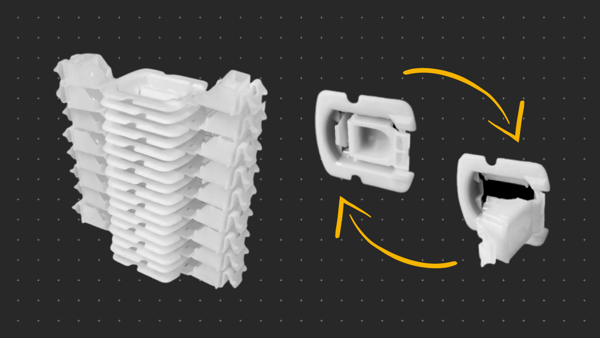 Left: Stacked view of joint parts, right: Before and after pictures of joint parts installed in a box