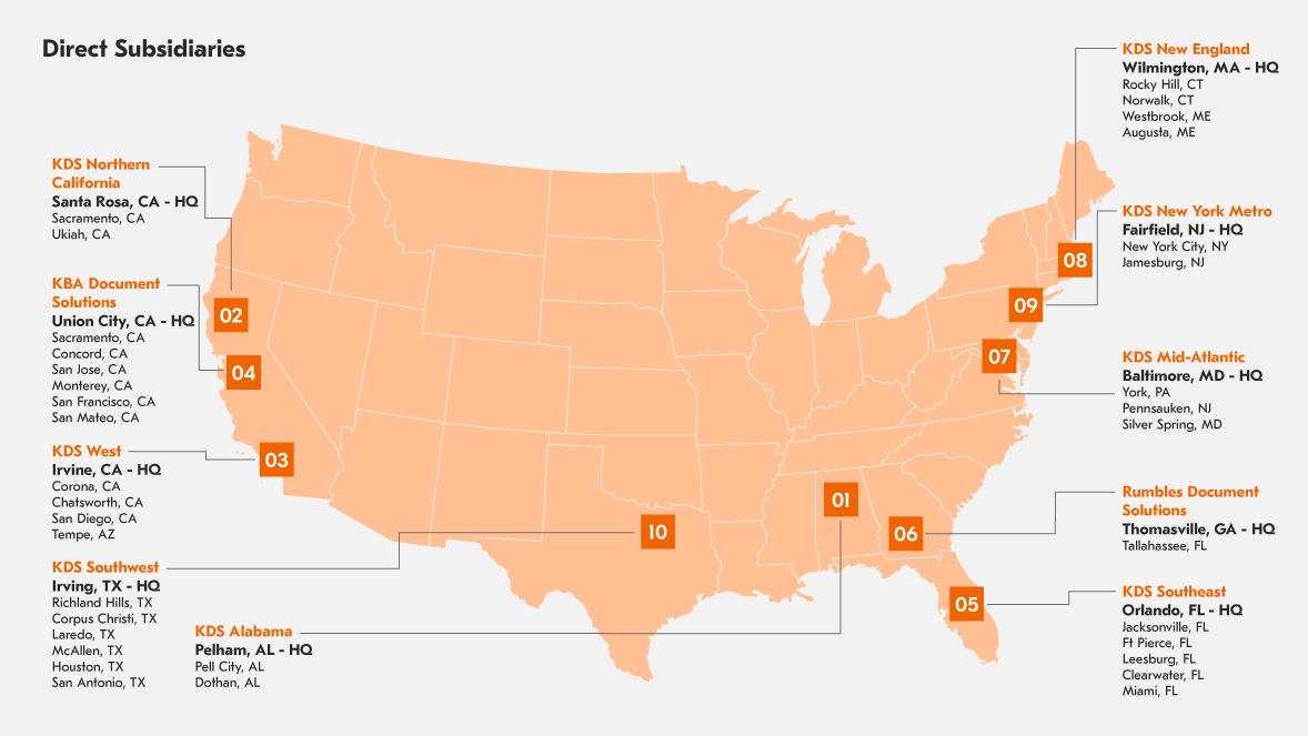 Map of Kyocera Document Solutions Americas Direct Subsidiaries Map of Kyocera Document Solutions Americas Direct Subsidiaries