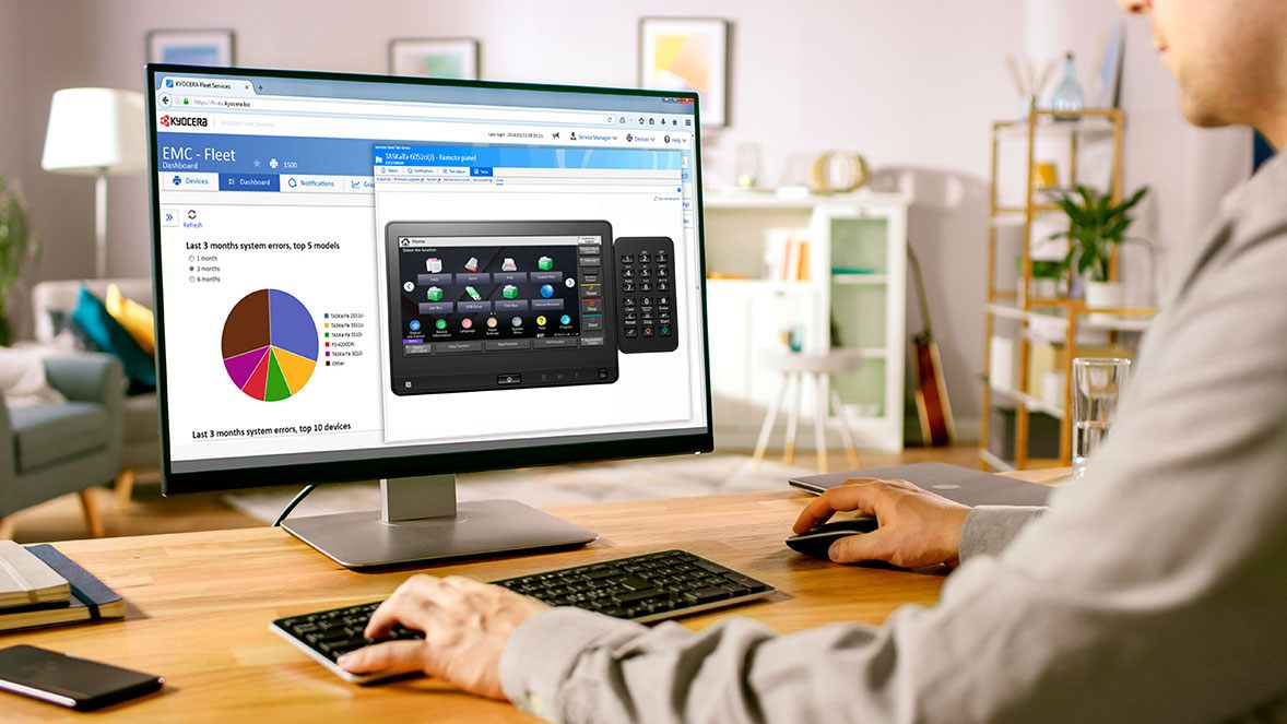 Computer monitor with Kyocera Fleet Services application Computer monitor with Kyocera Fleet Services application