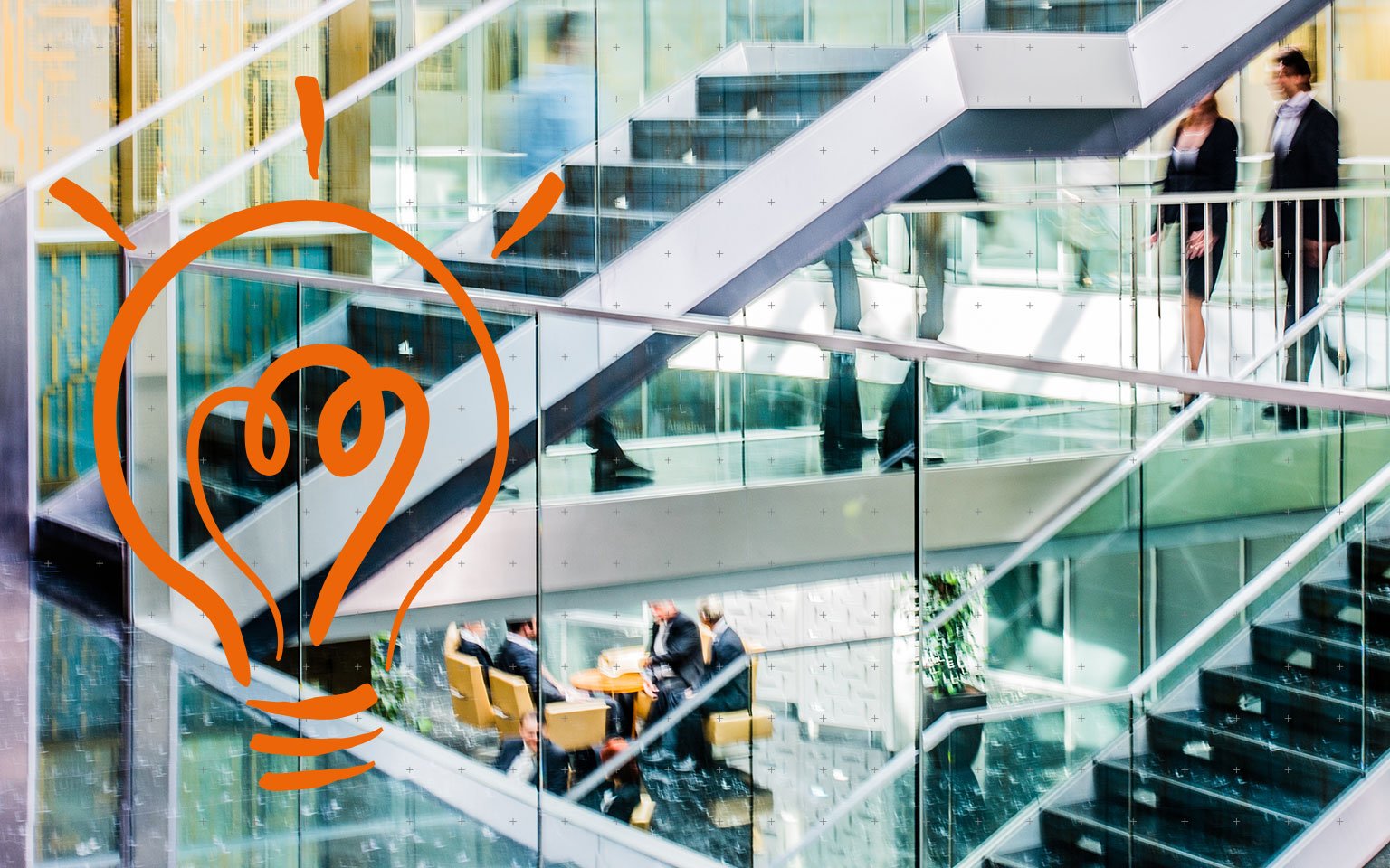 Pioneering spirit: it’s in our philosophy and our DNA long shot of stairs in a glass office